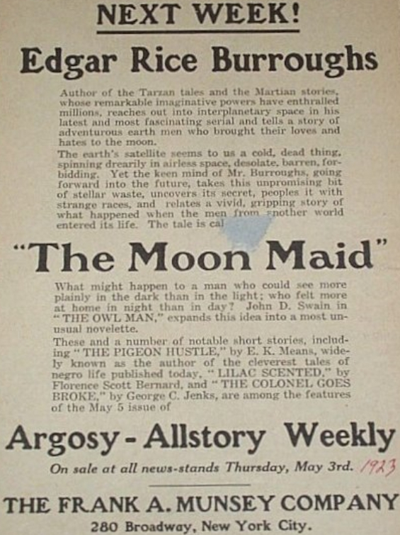 ad for The Moon Maid by Edgar Rice Burroughs